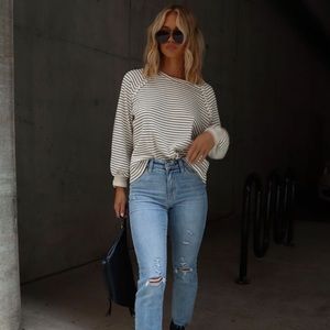 Jacey Cotton Striped Long Sleeve Top